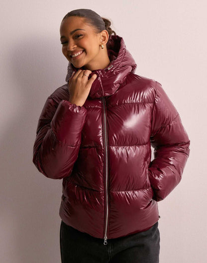 Women's Puffer Jacket Hooded Zip Closure Ribbed Cuffs