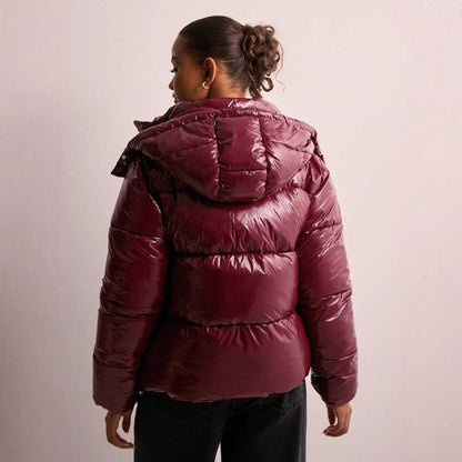 Women's Puffer Jacket Hooded Zip Closure Ribbed Cuffs