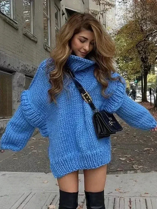 Women's Turtleneck Sweater Chunky Knit Long Sleeves - VibreMode