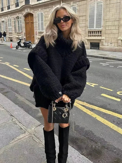 Women's Turtleneck Sweater Chunky Knit Long Sleeves
