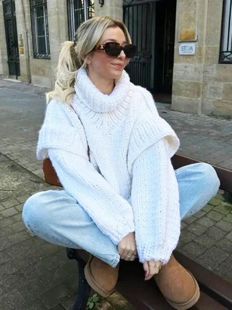 Women's Turtleneck Sweater Chunky Knit Long Sleeves