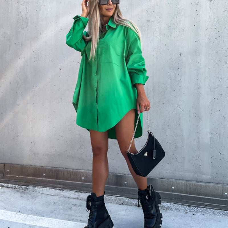 Women's Long Sleeve Button Front Shirt Dress
