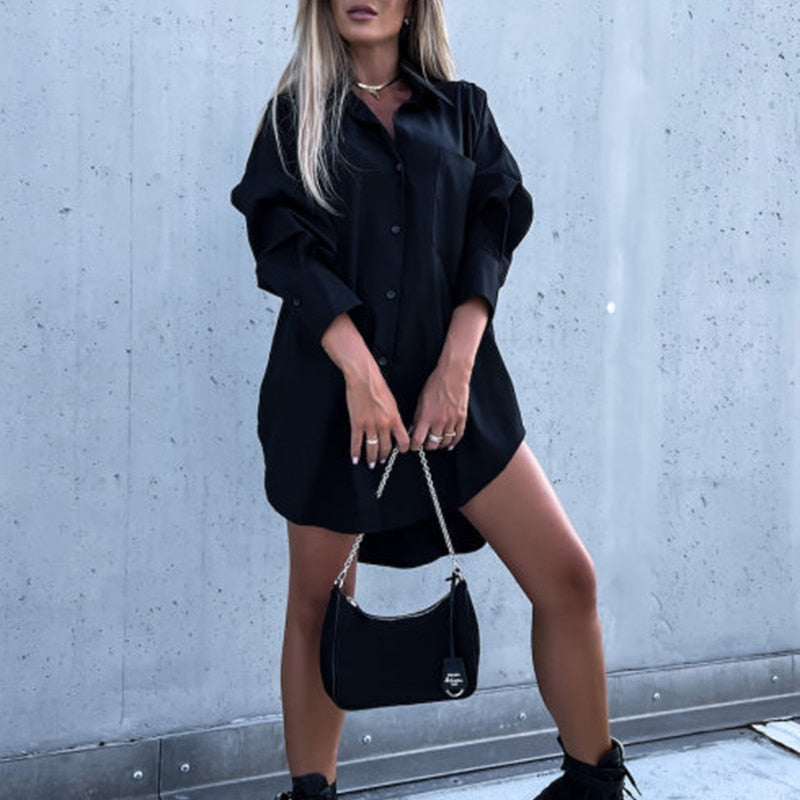 Women's Long Sleeve Button Front Shirt Dress