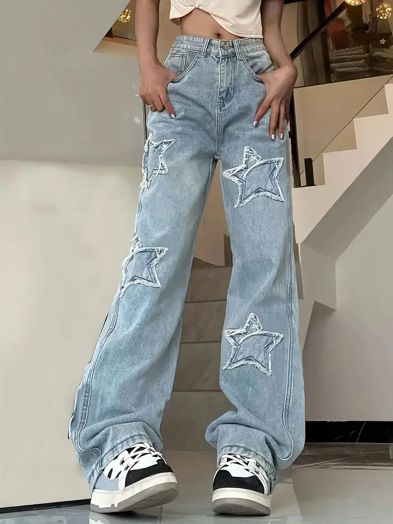 Women's High Waisted Star Applique Pants - VibreMode