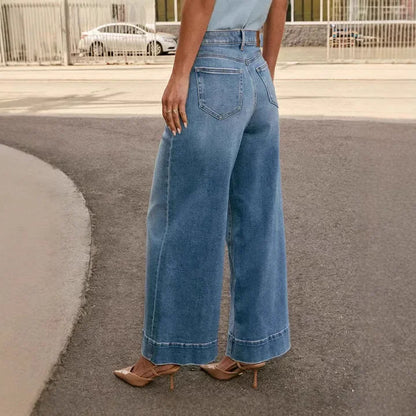 Women's Wide Leg High Waisted Pants Button Closure