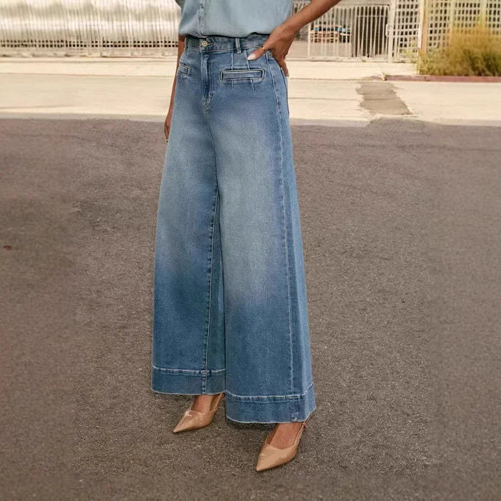 Women's Wide Leg High Waisted Pants Button Closure