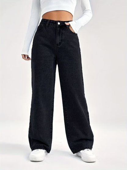 Women's High Waisted Wide Leg Pants Button Closure - VibreMode