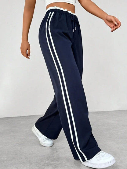 Women's Elastic Waist Pants Side Striped