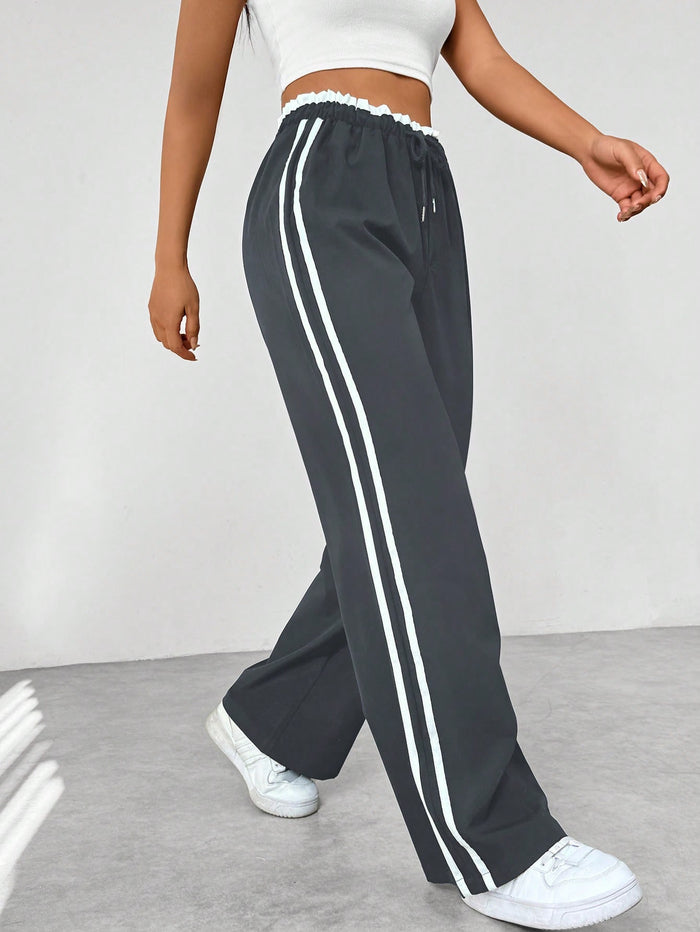 Women's Elastic Waist Pants Side Striped