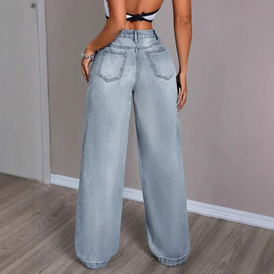 Women's Wide Leg Pants Button Front Cotton Black
