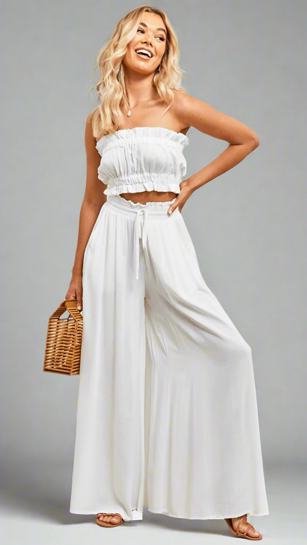 Women's Wide Leg Pants Elastic Waist - VibreMode