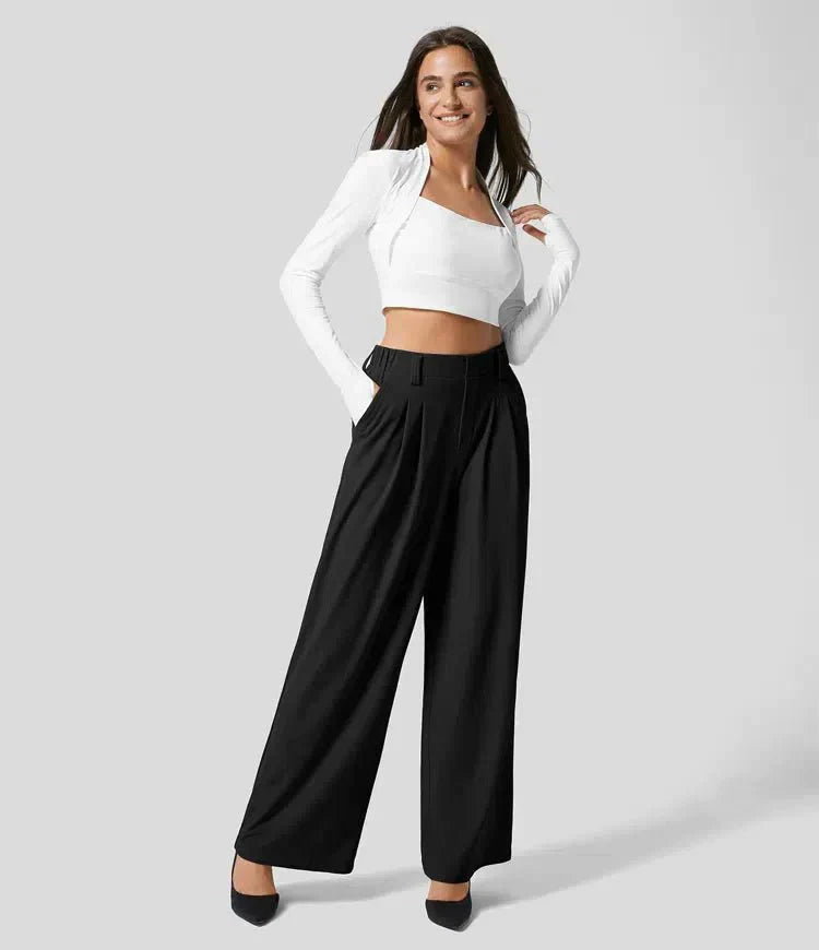 Women's Wide Leg Pleated Trousers - VibreMode