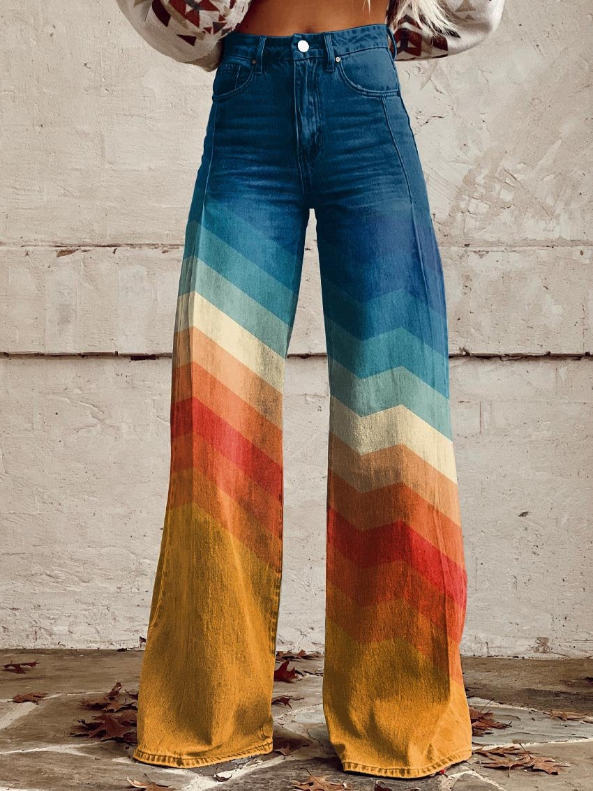 Women's Wide Leg Pants Rainbow Color - VibreMode