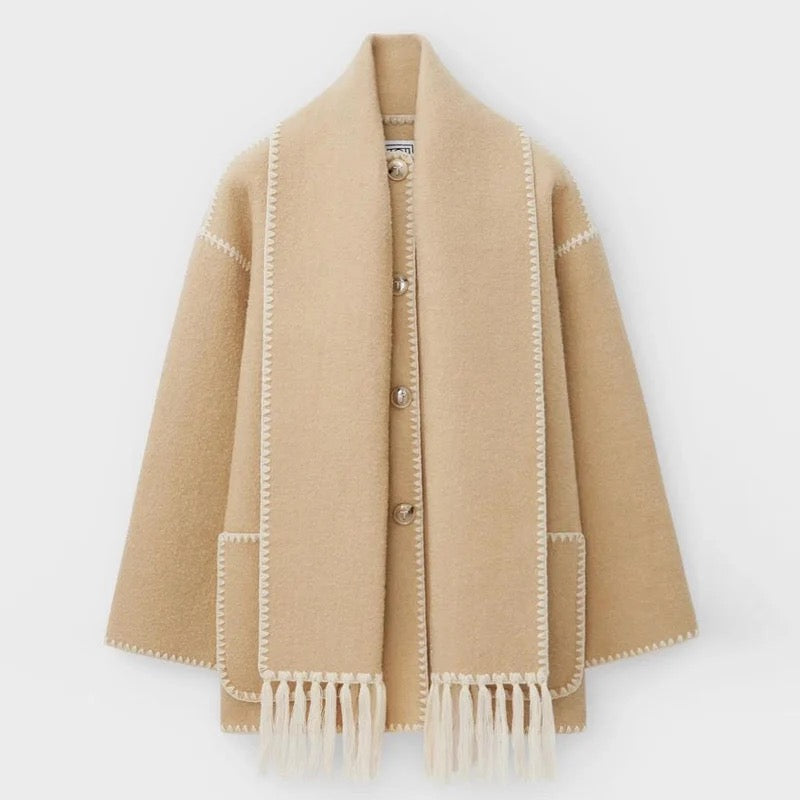 Women's Button Front Jacket Decorative Stitching