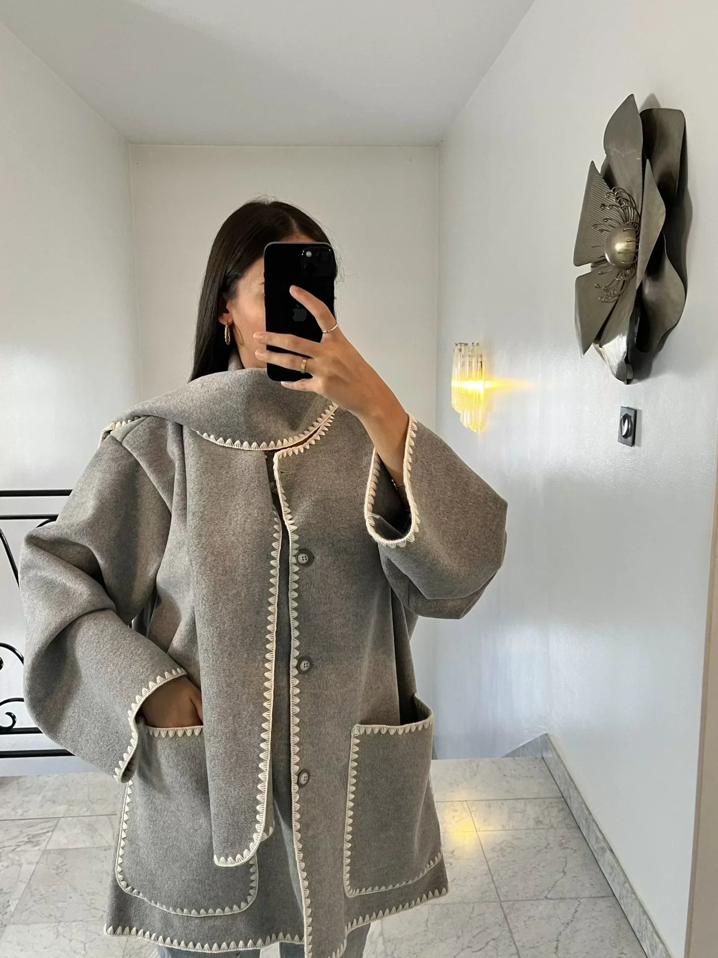 Women's Button Front Jacket Decorative Stitching - VibreMode