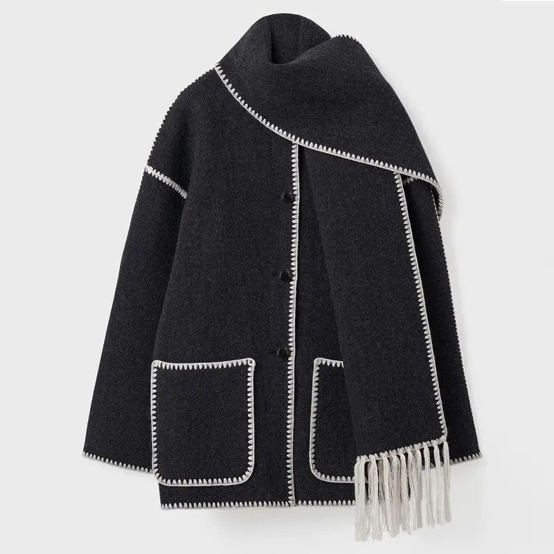 Women's Button Front Jacket Decorative Stitching
