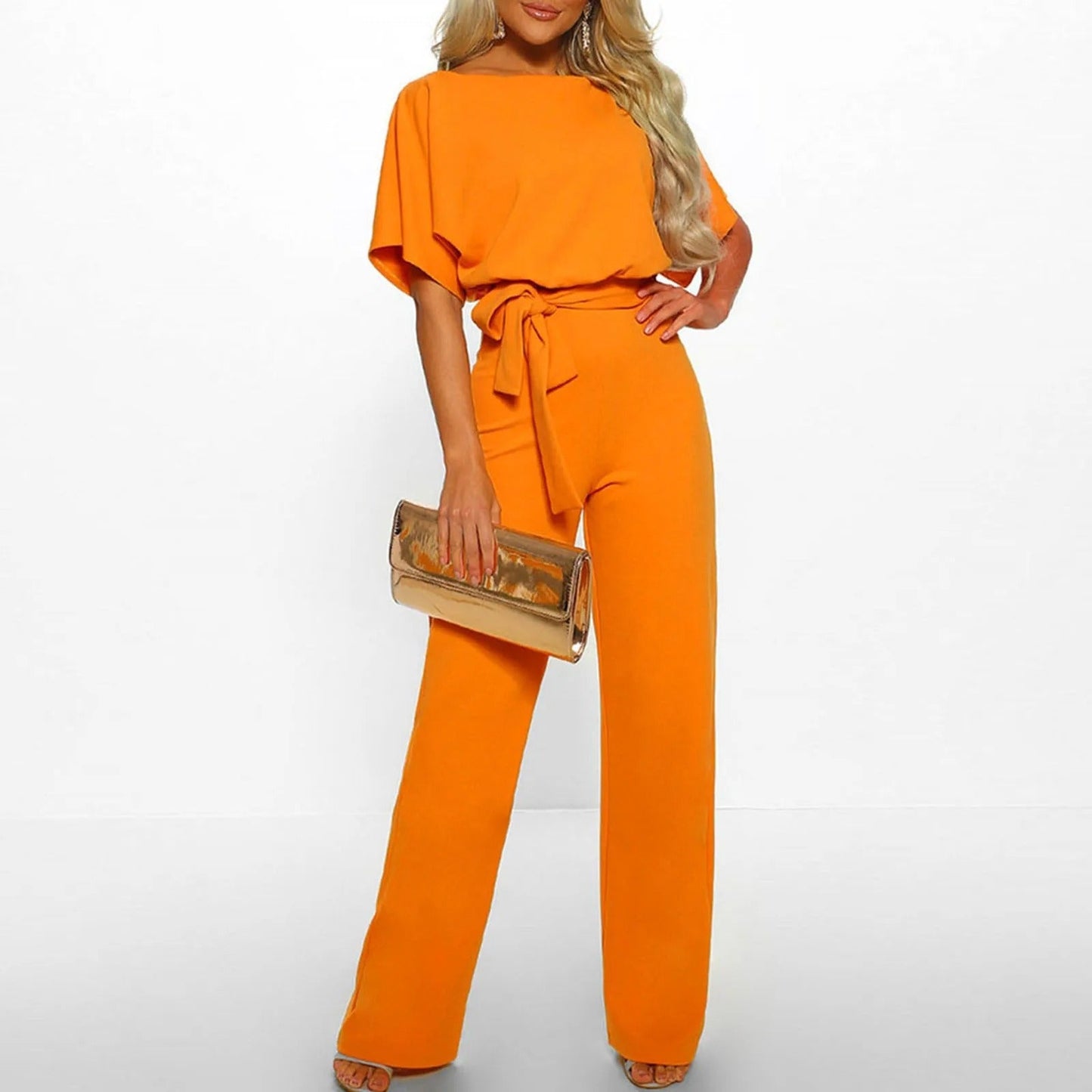 Women's Jumpsuit Gathered Sleeves Tie Belt