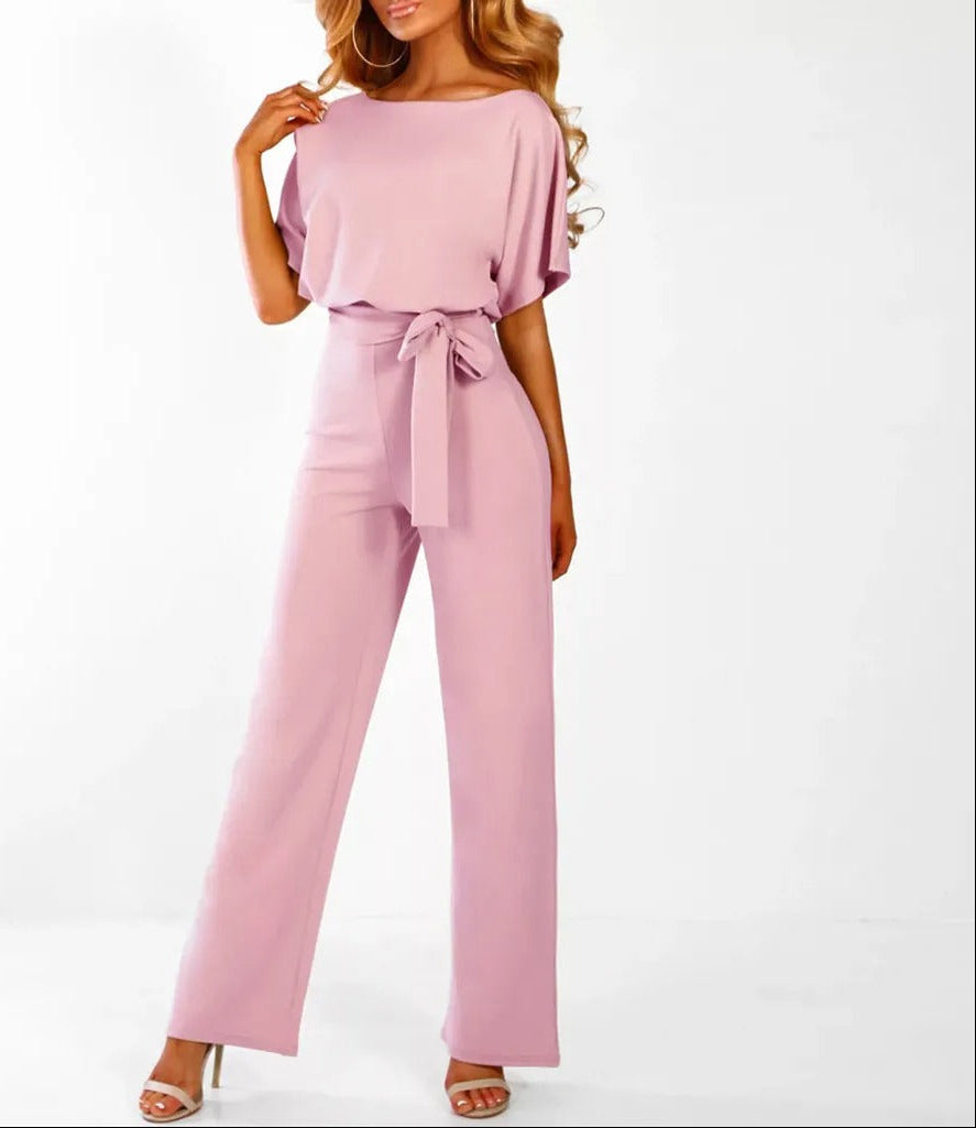 Women's Jumpsuit Gathered Sleeves Tie Belt