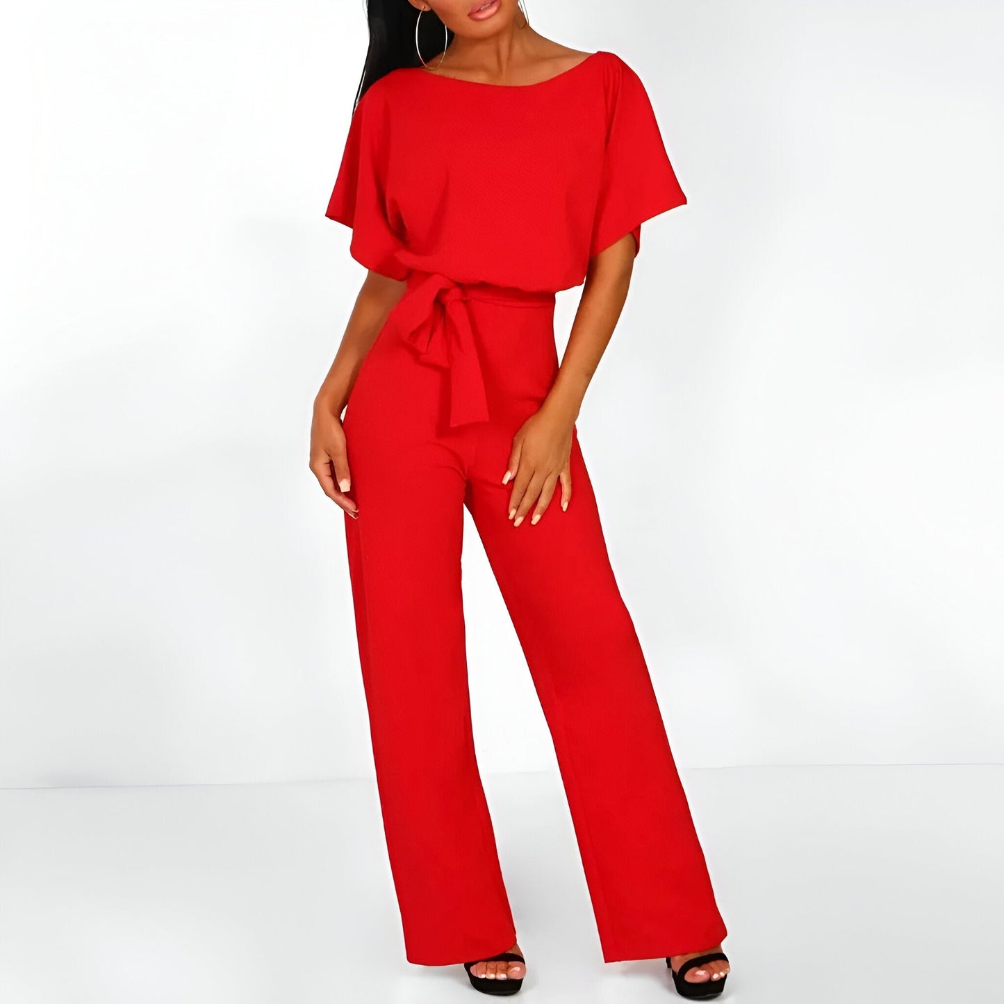 Women's Jumpsuit Gathered Sleeves Tie Belt