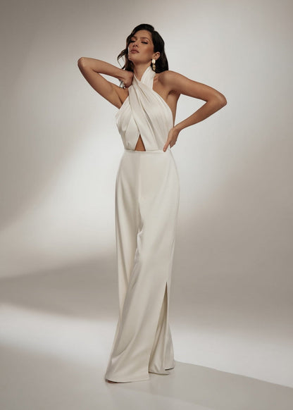 Women's Halter Neck Jumpsuit Open Back Design - VibreMode