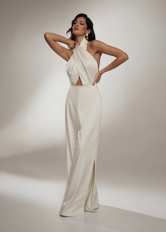 Women's Halter Neck Jumpsuit Open Back Design - VibreMode