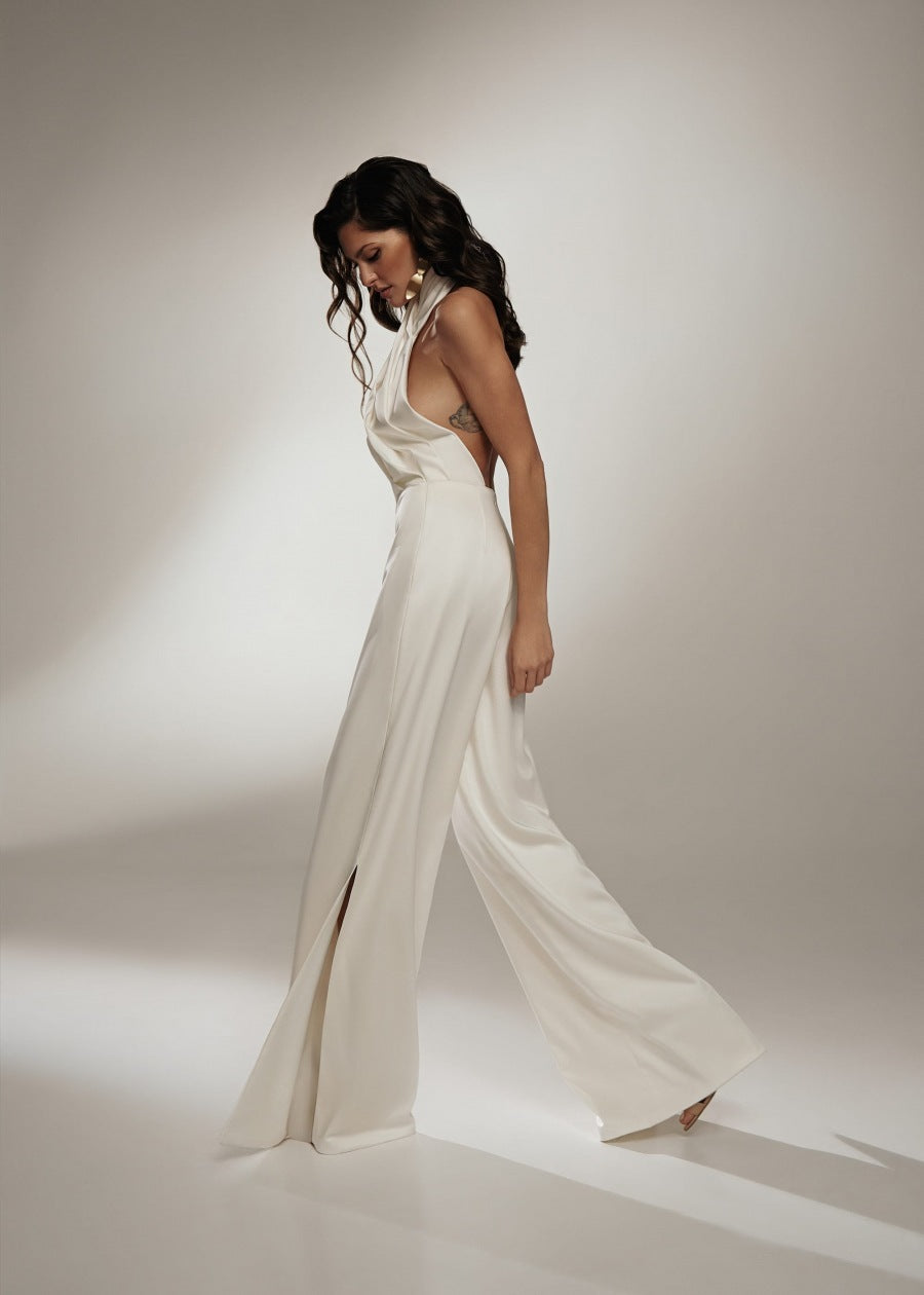 Women's Halter Neck Jumpsuit Open Back Design