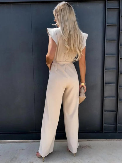 Women's Ruffle Sleeve Jumpsuit Tie Waist