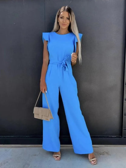 Women's Ruffle Sleeve Jumpsuit Tie Waist