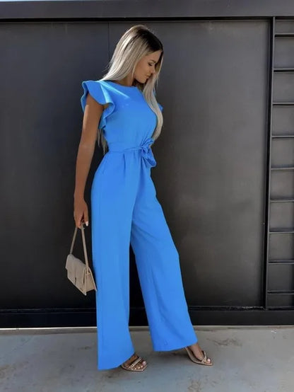 Women's Ruffle Sleeve Jumpsuit Tie Waist