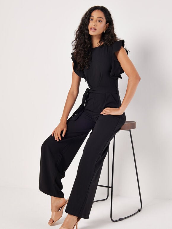 Women's Ruffle Sleeve Jumpsuit Tie Waist - VibreMode