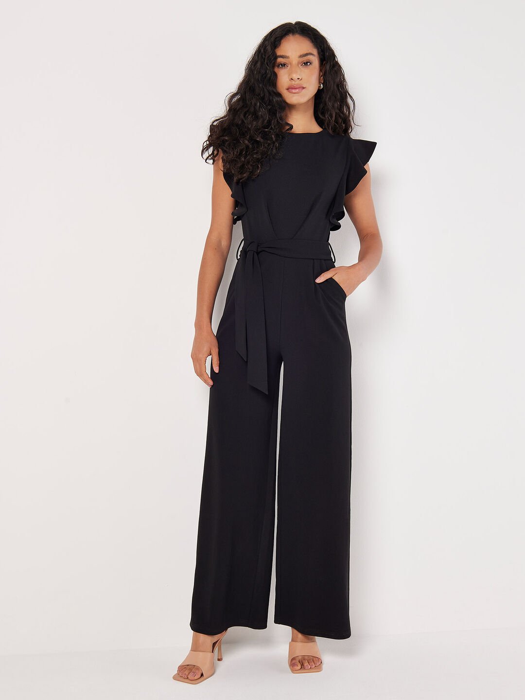 Women's Ruffle Sleeve Jumpsuit Tie Waist