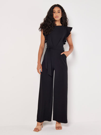 Women's Ruffle Sleeve Jumpsuit Tie Waist