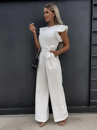 Women's Ruffle Sleeve Jumpsuit Tie Waist