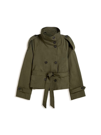 Women's Short Jacket Tie Belt Button Front