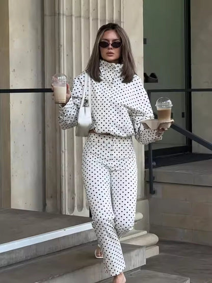 Women's Polka Dot Short Jacket Stand-Up Collar