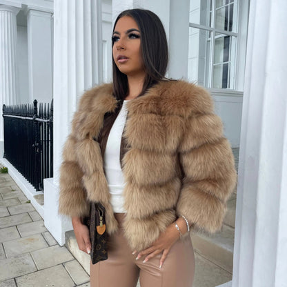 Women's Faux Fur Open Front Jacket - VibreMode