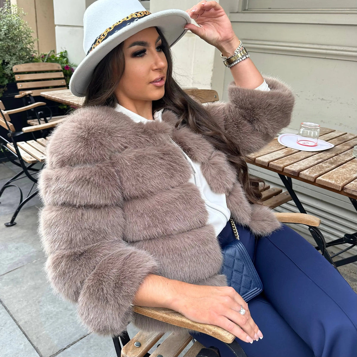 Women's Faux Fur Open Front Jacket