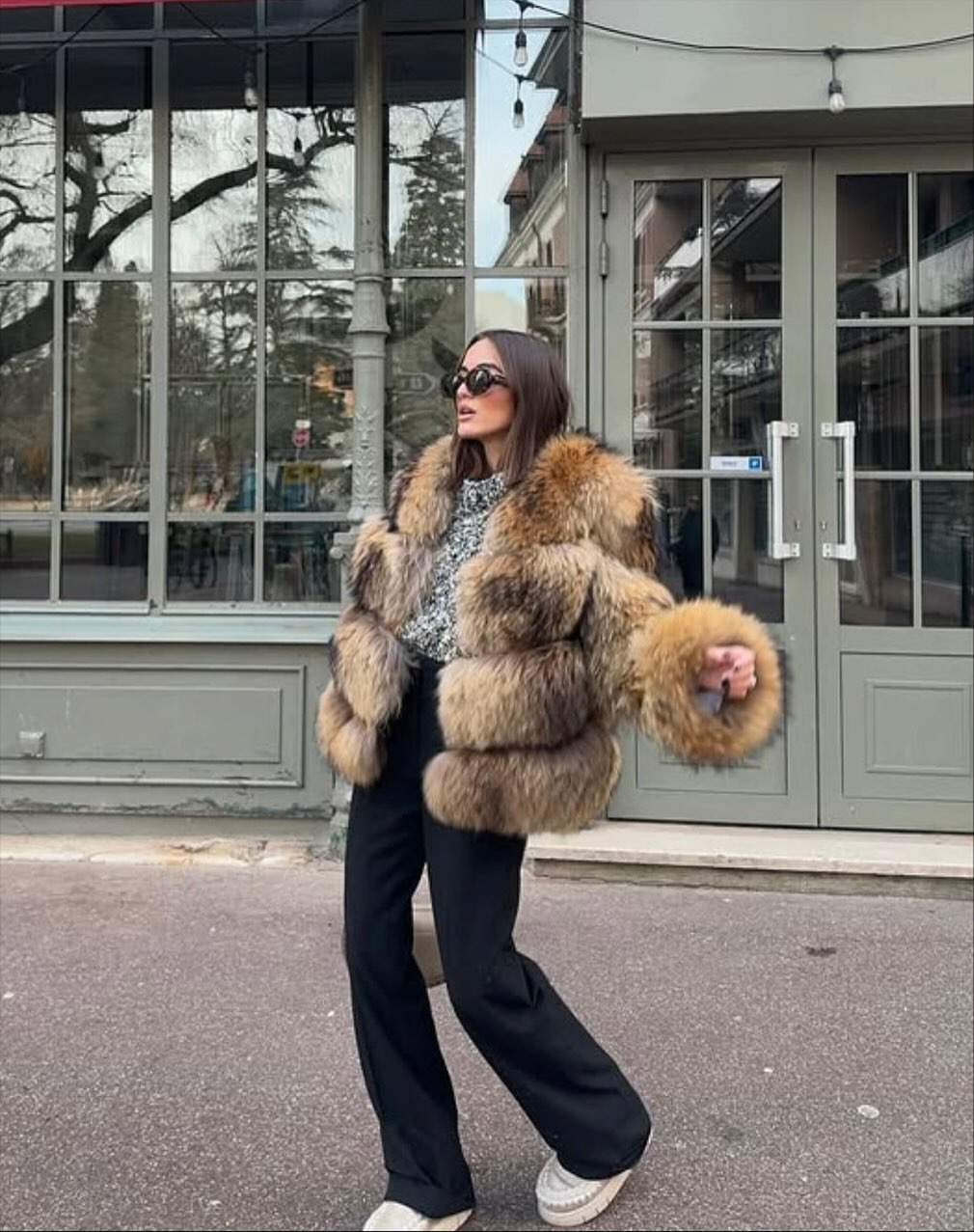 Women's Faux Fur Short Jacket Horizontal Striped