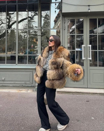 Women's Faux Fur Short Jacket Horizontal Striped