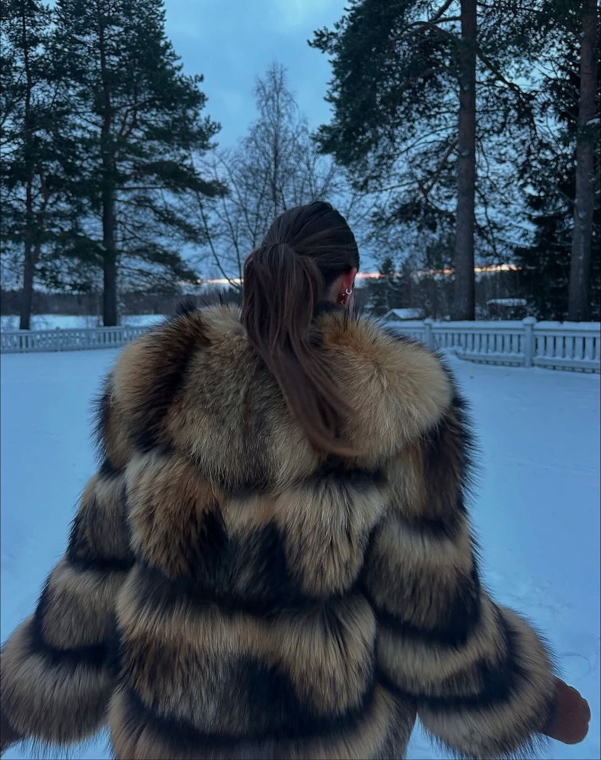 Women's Faux Fur Short Jacket Horizontal Striped