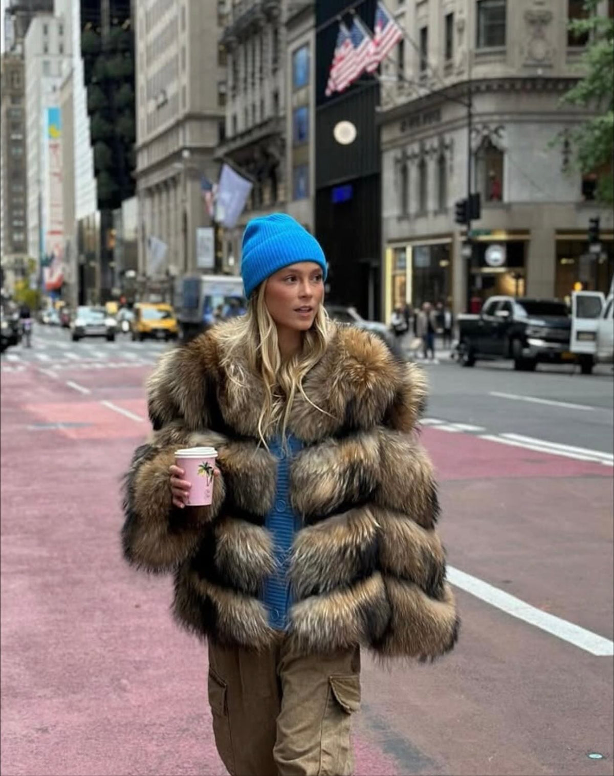 Women's Faux Fur Short Jacket Horizontal Striped