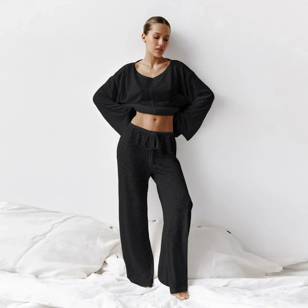 Women's Long Sleeve Loungewear Set Wide Leg Pants