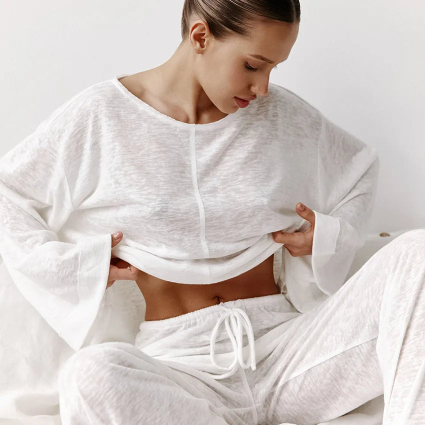 Women's Long Sleeve Loungewear Set Wide Leg Pants
