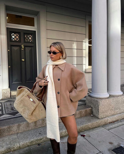 Women's Button Front Coat Wide Collar - VibreMode