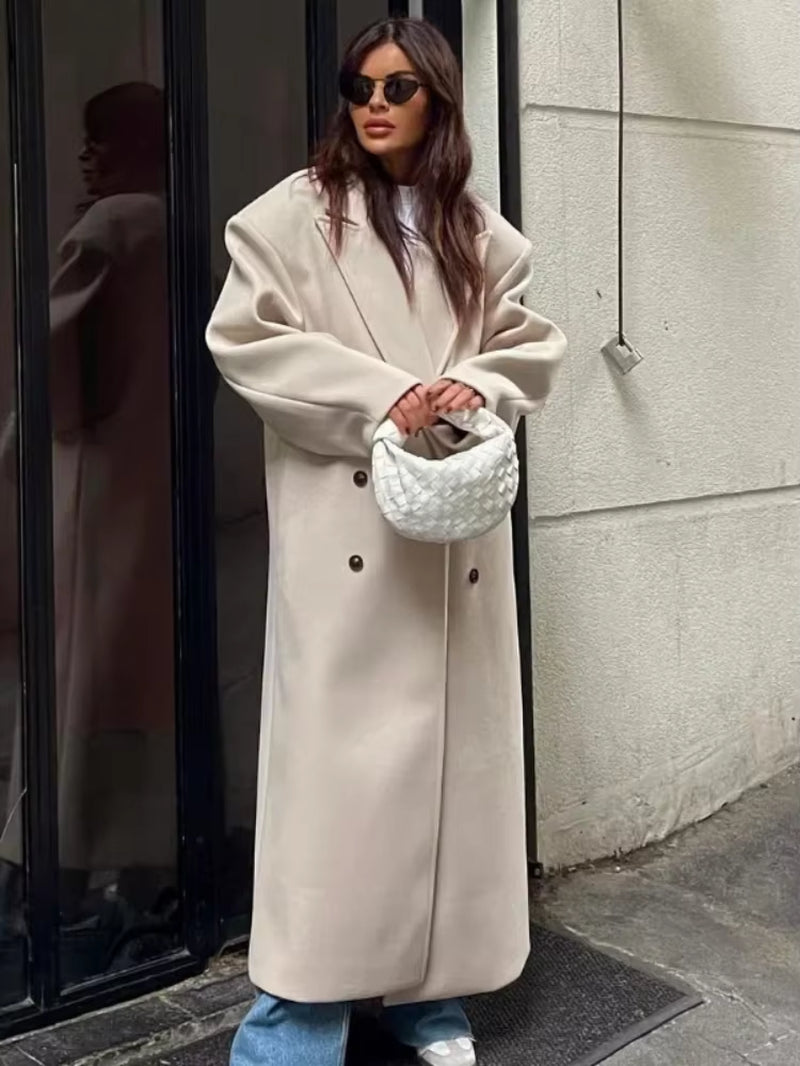 Women's Maxi Coat Notched Collar Button Front