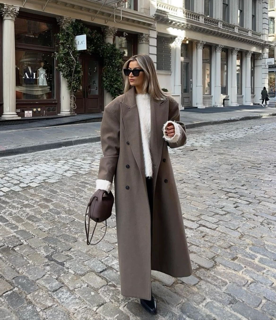 Women's Maxi Coat Notched Collar Button Front - VibreMode
