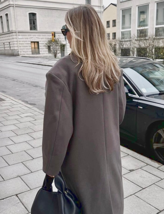 Women's Maxi Coat Notched Collar Button Front