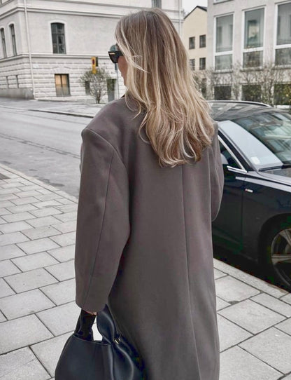Women's Maxi Coat Notched Collar Button Front