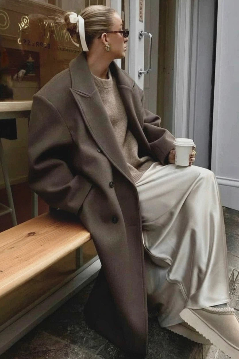 Women's Maxi Coat Notched Collar Button Front
