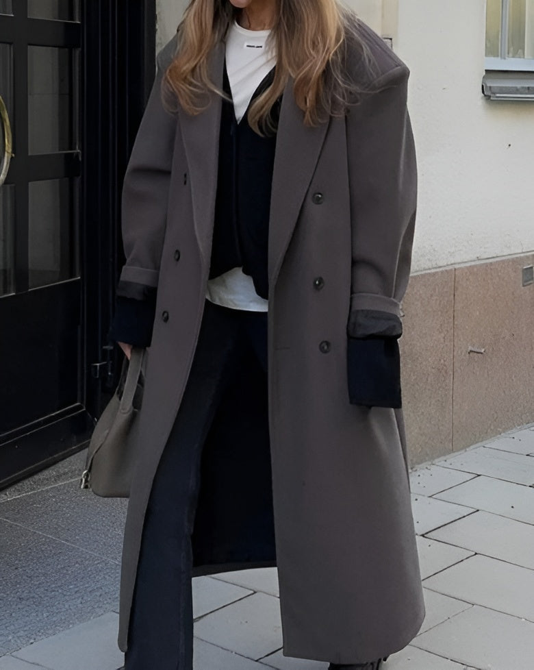 Women's Maxi Coat Notched Collar Button Front